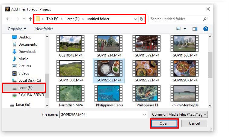 cómo agregar archivos para transferir video a la PC