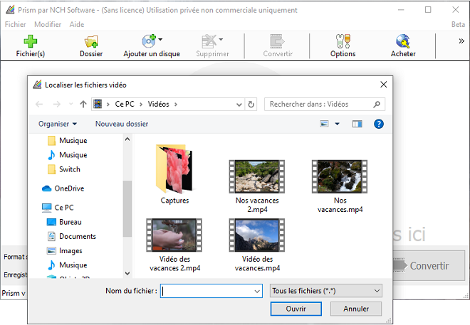 Image qui affiche comment importer les fichiers vidéo dans Prism - Convertisseur vidéo
