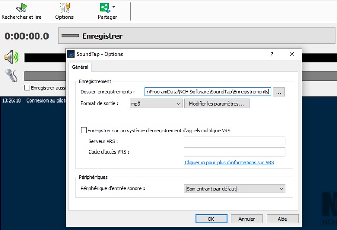 Image montrant comment changer les options de fichiers audio