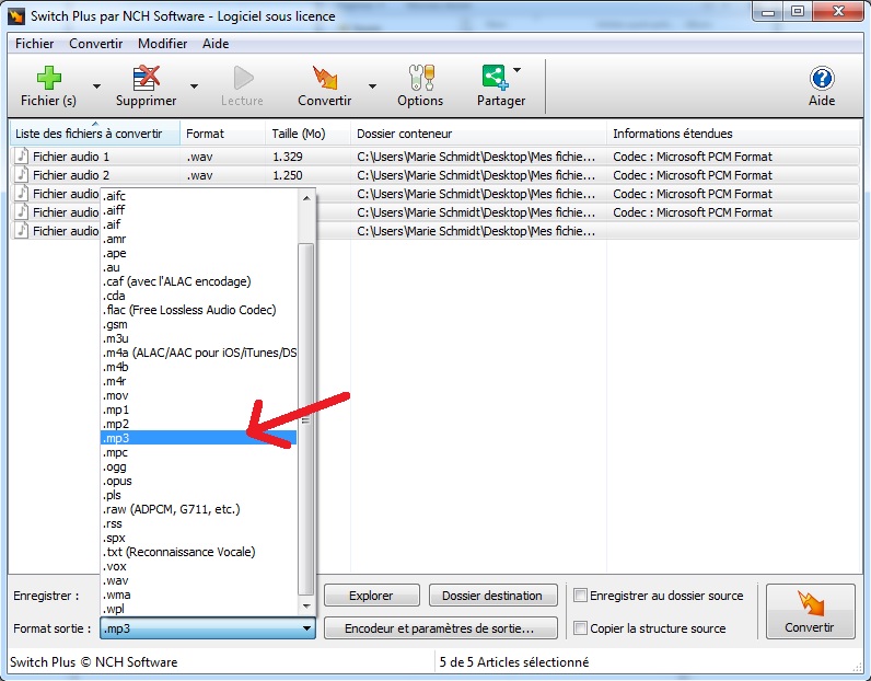 comment régler le format de sortie en mp3