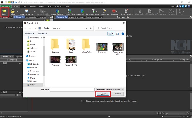 Cliquer Ouvrir pour ajouter une vidéo.
