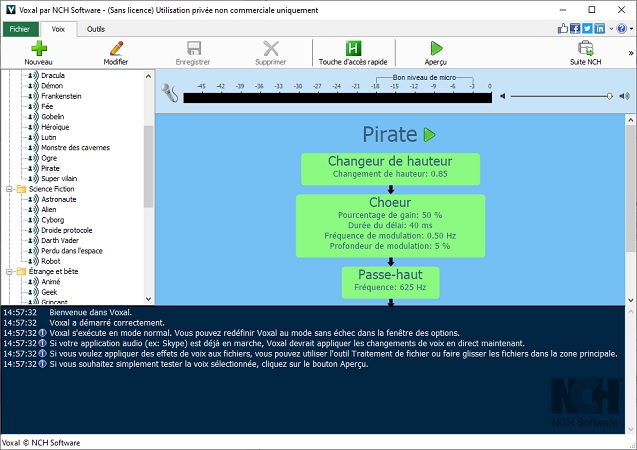 Capture d'écran de l'interface principale de Voxal