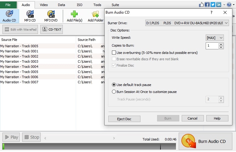 Image displaying how to burn audio files in Express Burn Disc Burning Software