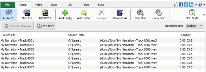 Image displaying how to import audio files into Express Burn Disc Burning Software