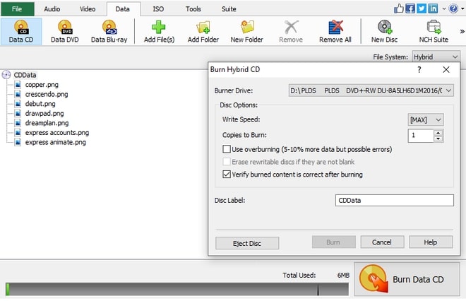 Image displaying how to burn data files in Express Burn Disc Burning Software