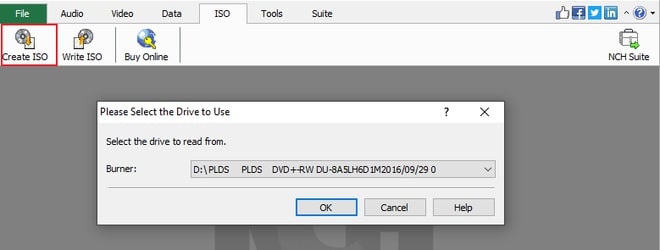 Immagine che mostra come creare un file ISO da un disco