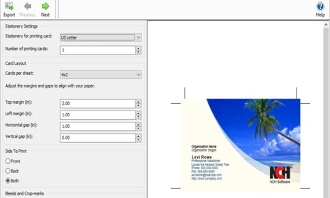 Image qui montre comment exporter un design de carte de visite