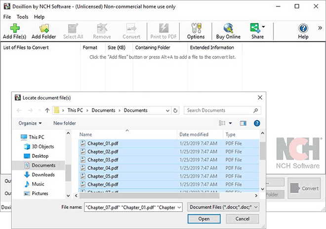 Image displaying how to import document files into Doxillion Document Converter Software