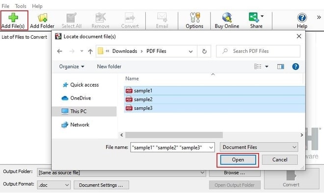 Image displaying how to import multiple PDFs into Doxillion