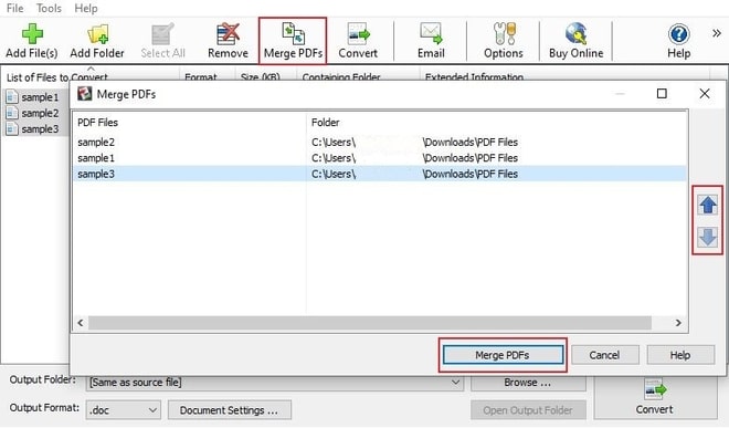 Image displaying how to combine PDFs in Doxillion