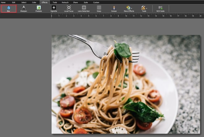 Image displaying how to blur specific part of SRF image in PhotoPad Photo Editor