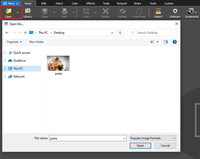 Image displaying how to import JPG files into PhotoPad Photo Editor