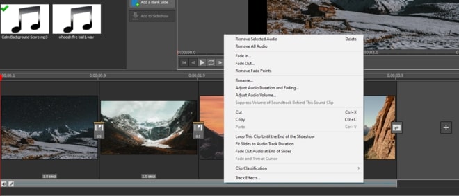 Image displaying how to adjust audio clips in slideshow