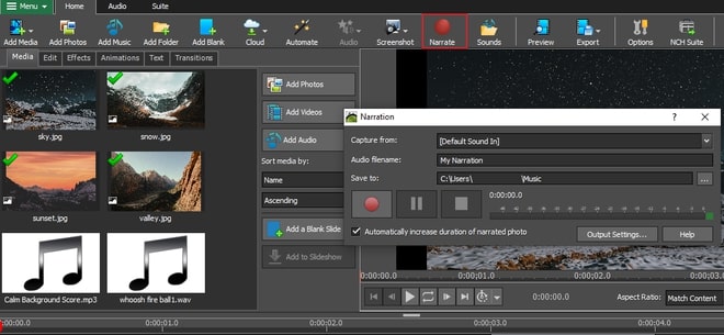 Image displaying how to record and import narration to slideshow