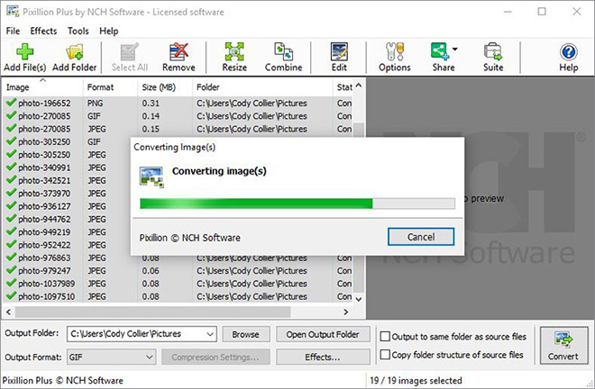 Image displaying how to choose output folder and finish resizing DCR images