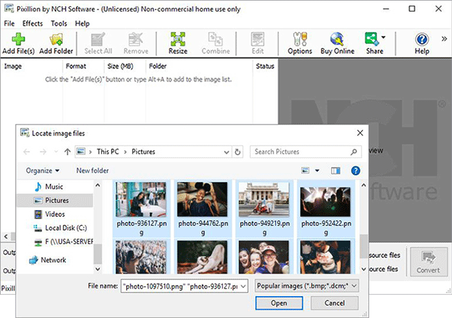 Image displaying how to import image files into Pixillion Image Converter Software