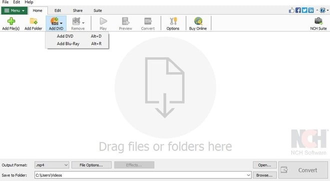 Image displaying how to import Blu-ray files into Prism Video Converter Software