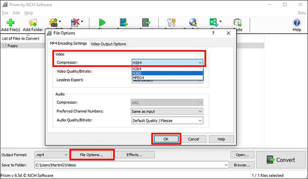 Click Video Compressor under MP4 Encoding Settings