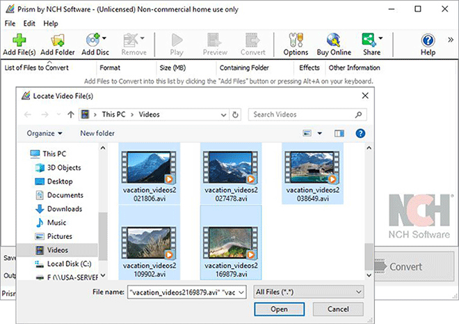 Image displaying how to import video files into Prism Video Converter Software