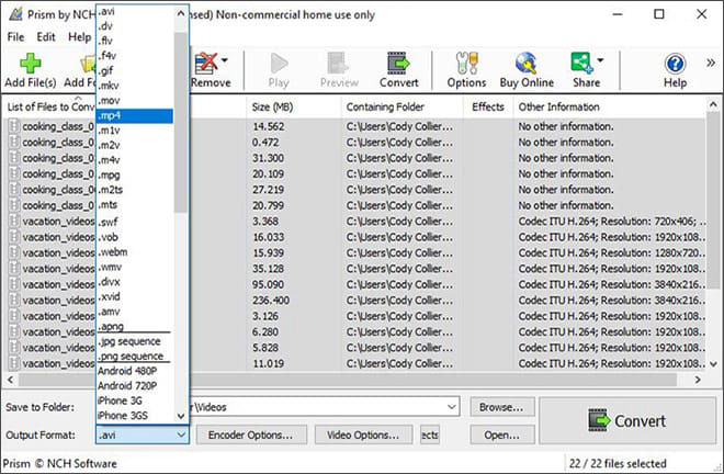 Image displaying how to set an video file output format in Prism Video Converter Software