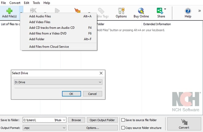 Image displaying how to import CD files into Switch Audio Converter