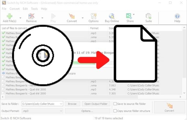 Image displaying how to convert CD to MP2