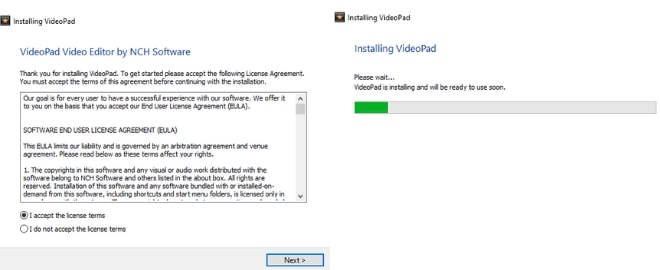 Image displaying how to download and install VideoPad Video Editor