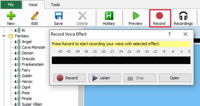 Image displaying how to record droid voiceover in Voxal Voice Changer