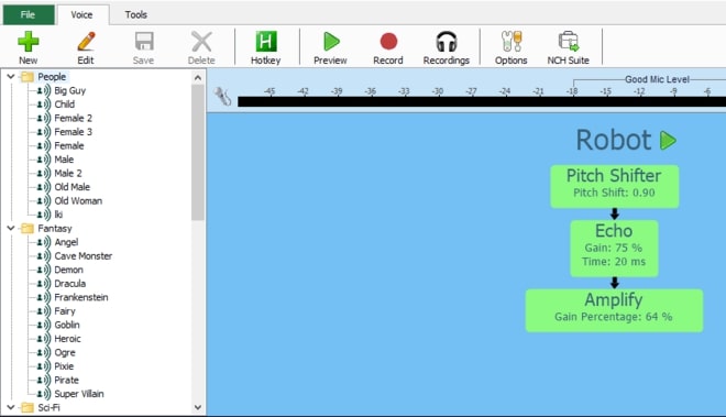 Image displaying how to select droid voice effect in Voxal Voice Changer