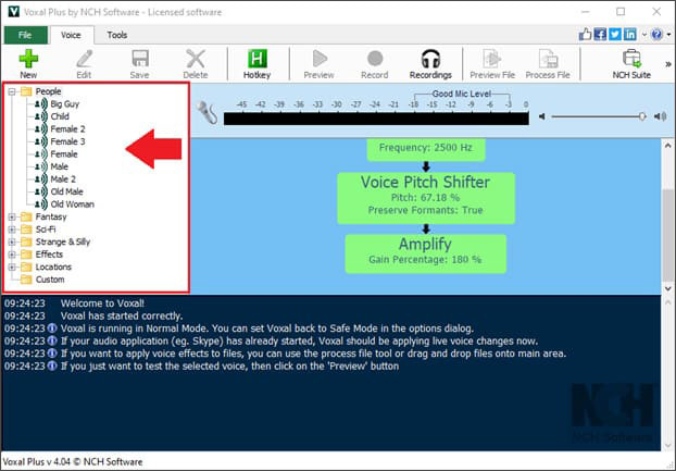 Select a voice from the preset list of categories