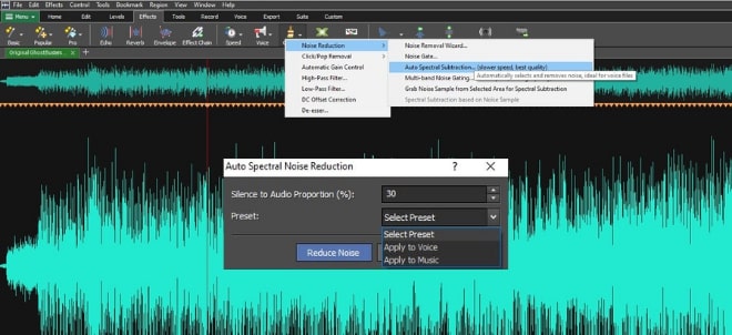 Bild, das zeigt, wie Hintergrundgeräusche mit der audiospektralen Subtraktion entfernt werden können