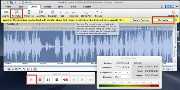 Normalize audio levels to make sure the volume is in the right range.