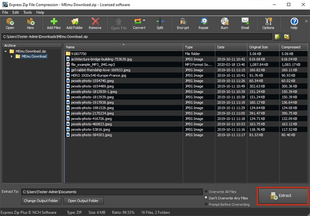 Image displaying how to open and extract JAR files in Express Zip File Compression Software