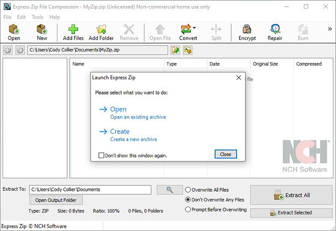 Express Zip File Compression Software erstellt einen Zip-Screenshot