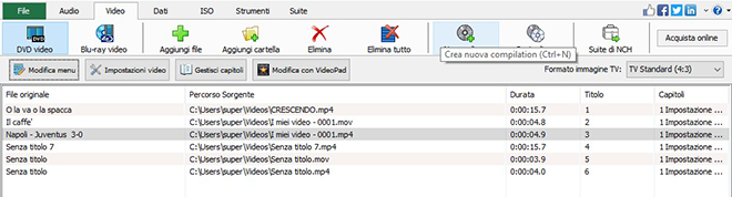 Immagine che mostra come importare file video