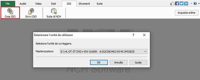 Immagine che mostra come creare un file ISO da un disco