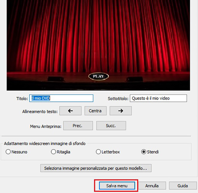 Immagine che mostra come creare un menu per il DVD
