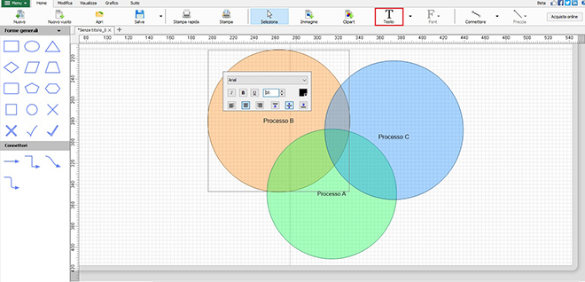 Immagine che mostra come aggiungere testo al diagramma di Venn