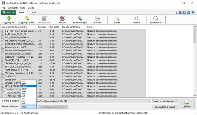 Immagine che mostra come impostare un formato di output del file document in Doxillion Software Convertitore di Documenti