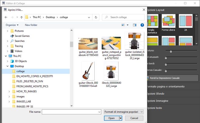 Immagine che mostra come aggiungere foto al collage