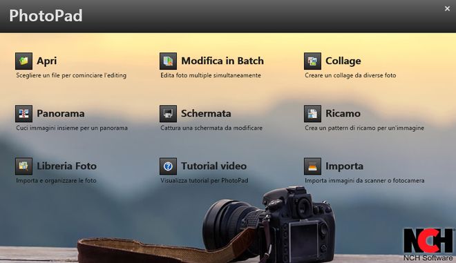 Immagine che mostra come selezionare l'editor collage in PhotoPad editor di foto