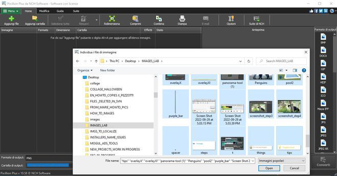 Immagine che mostra come importare file image in Pixillion Software Convertitore di Immagini