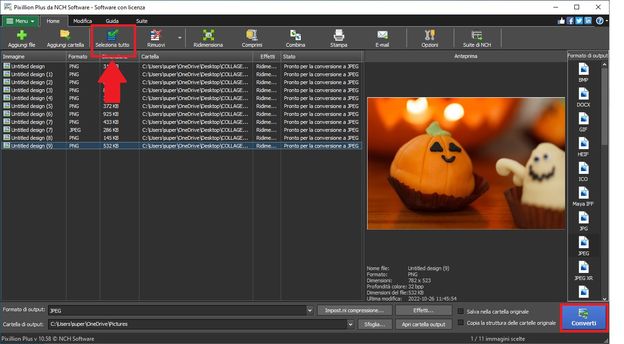 Usa Seleziona tutto per convertire una batch di file.