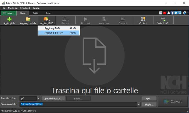 Immagine che mostra come importare file Blu-ray in Prism Software Convertitore di Video