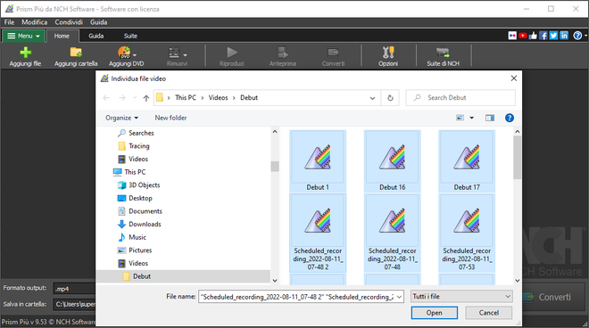 Immagine che mostra come importare file video in Prism Software Convertitore di Video