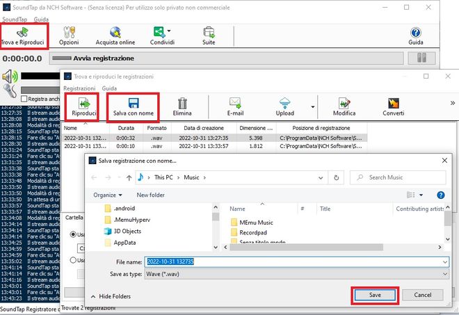 Immagine che mostra come esportare l'audio del computer registrato