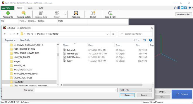 Immagine che mostra come importare file 3D in Spin 3D Software Convertitore di Mesh 3D