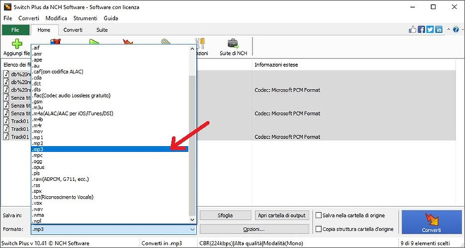 come impostare il formato di output su mp3 per passare al formato mp3