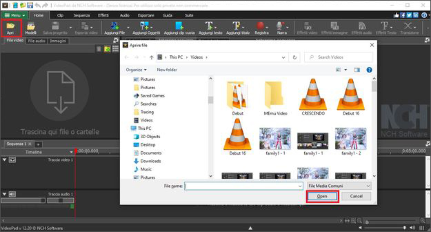 Fare clic su Apri per aggiungere un video.
