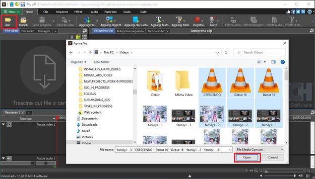 Fai clic su Apri per aggiungere un video.